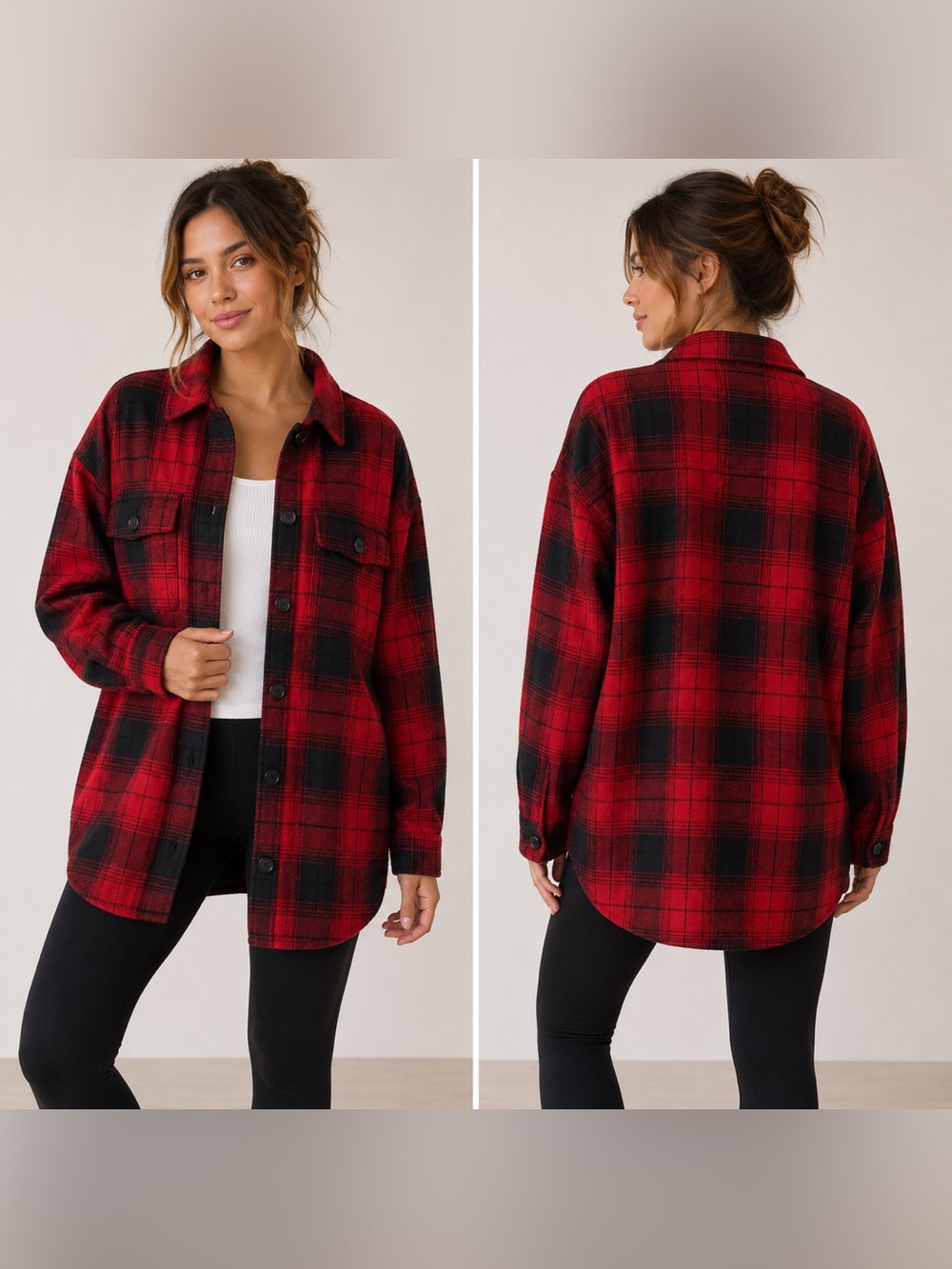 Old Navy Red Black Buffalo Plaid Oversized Shacket Shirt Jacket Size Medium